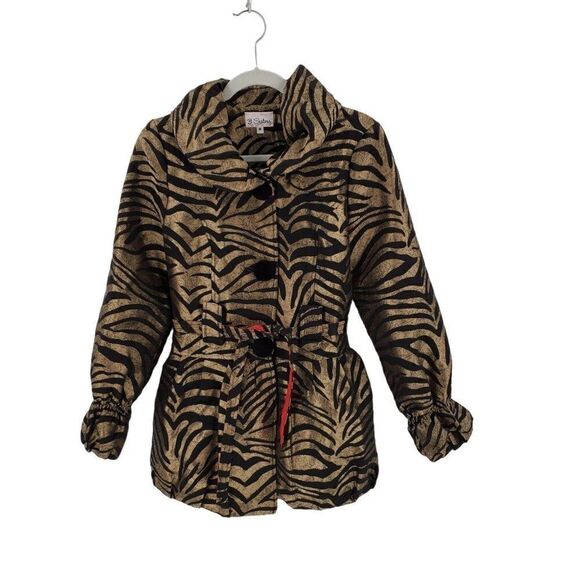 Vintage 3 Sisters Jacket Womens Bubble Zebra Print Belted Brown Medium With Tags - Picture 1 of 11
